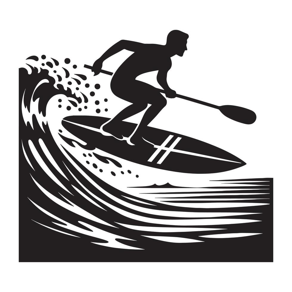 Surfer Catching Wave Silhouette on White Background vector