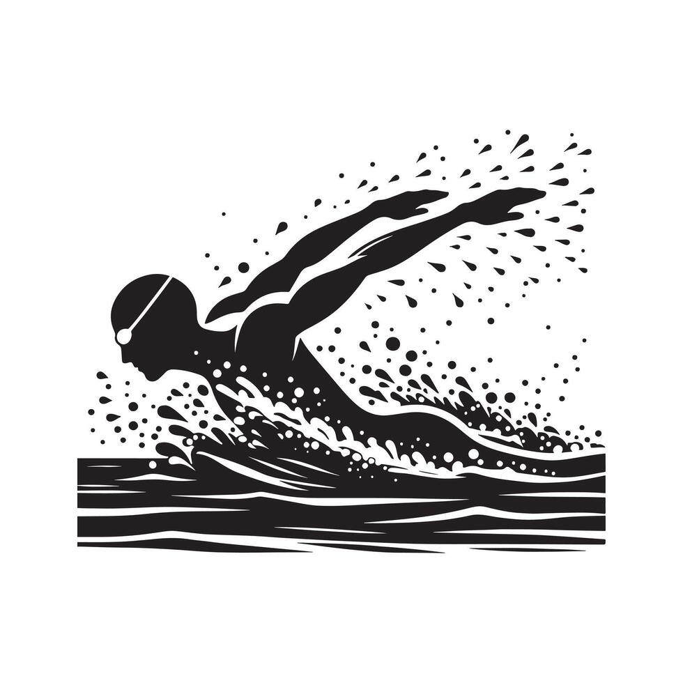 Swimmer Performing Backstroke Silhouette on White Background vector