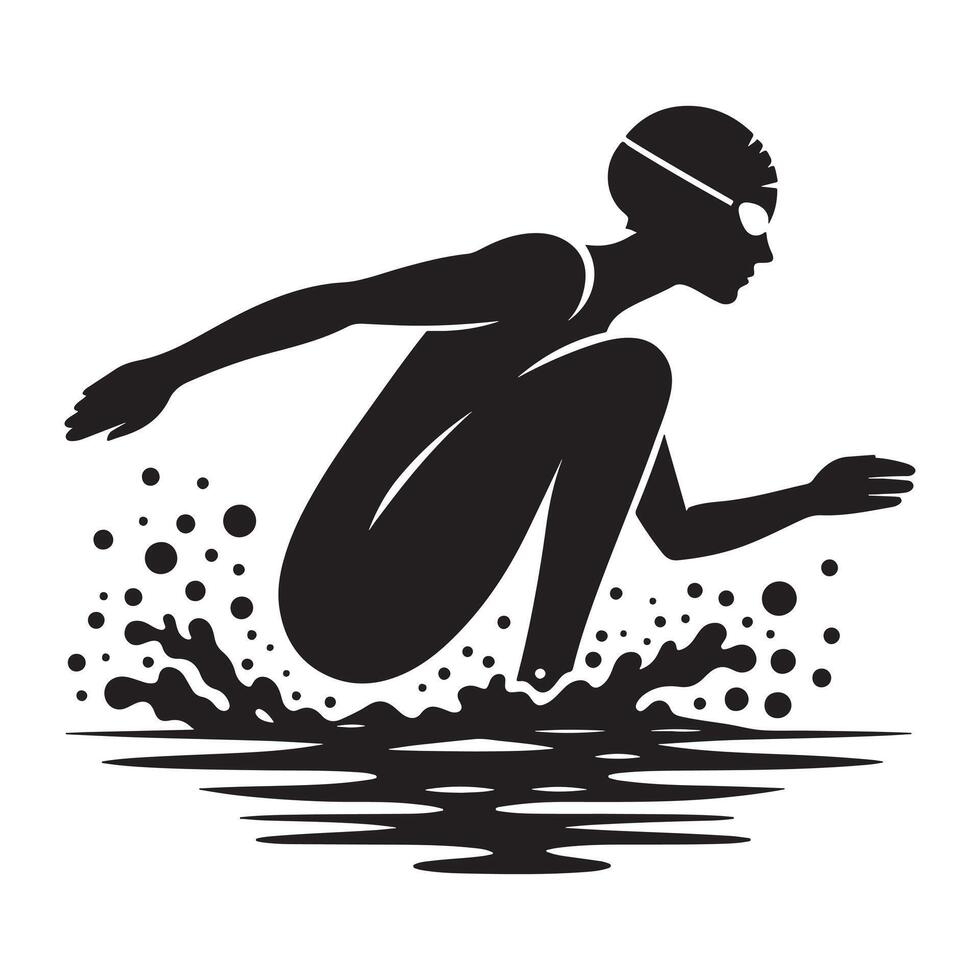 Swimmer in Dive Pose Silhouette on White Background vector