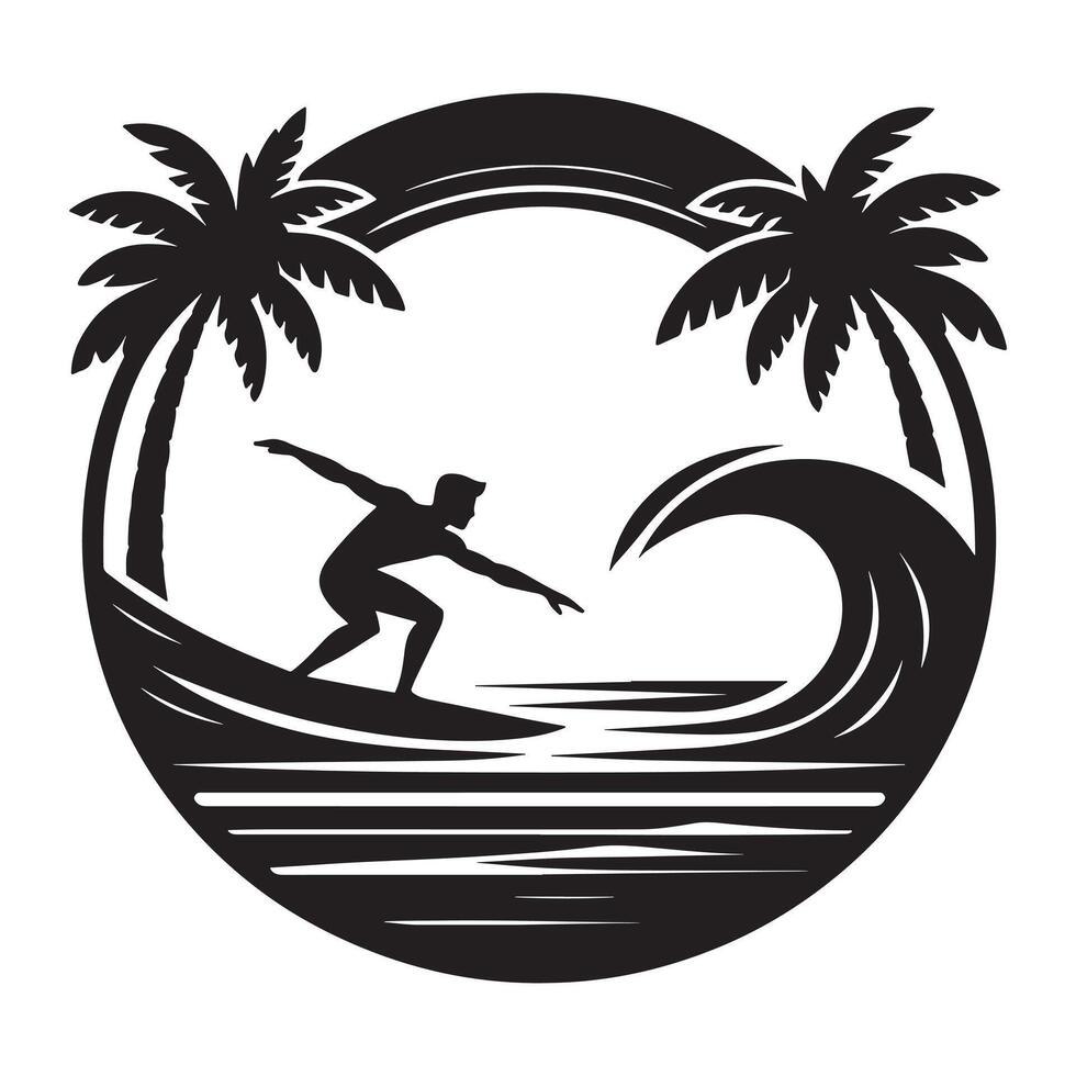 Surfer Performing Trick on Wave Silhouette on White Background vector