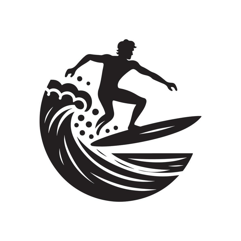 Surfer on a Wave Silhouette on White Background vector
