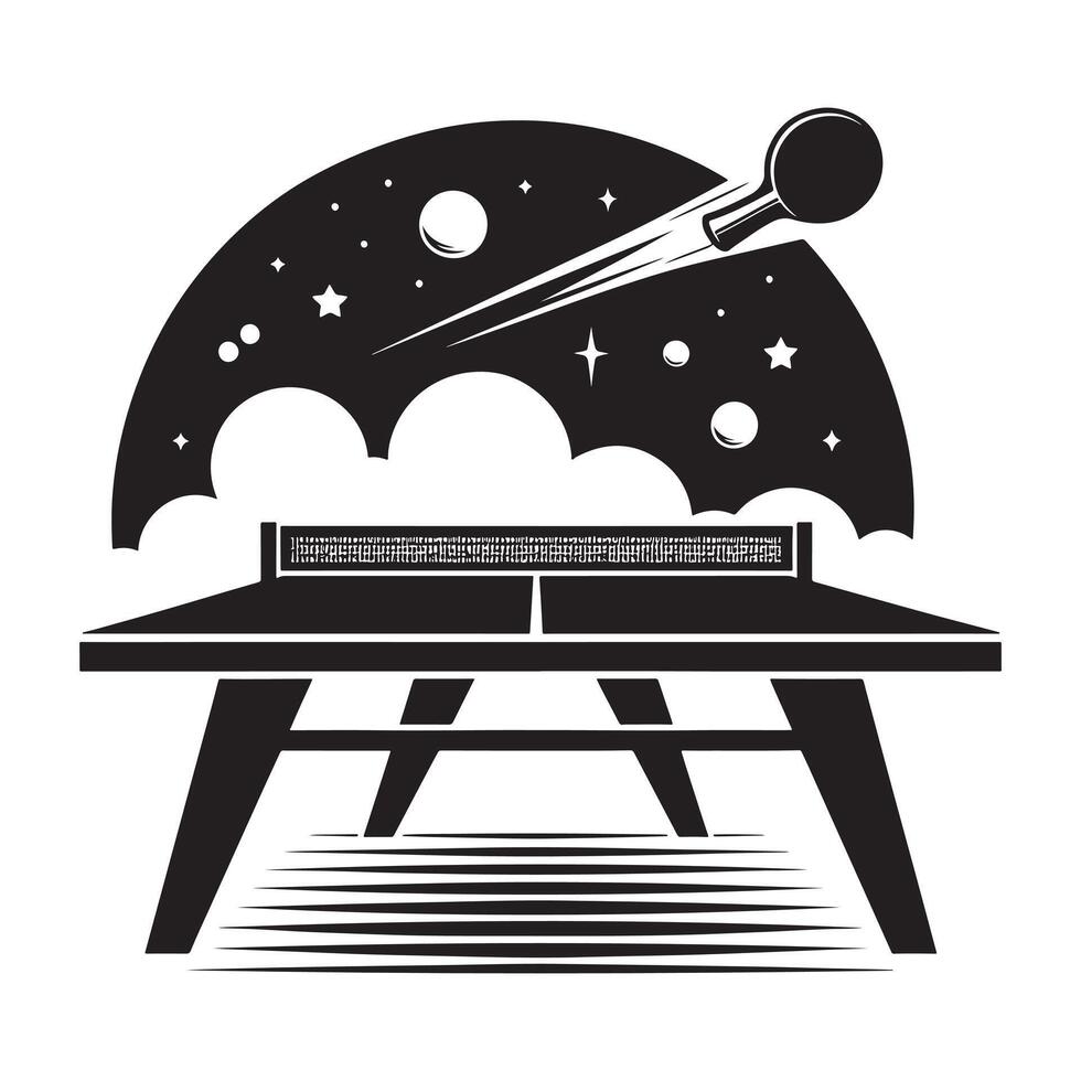 Black Silhouette of Table Tennis Game on White Background vector