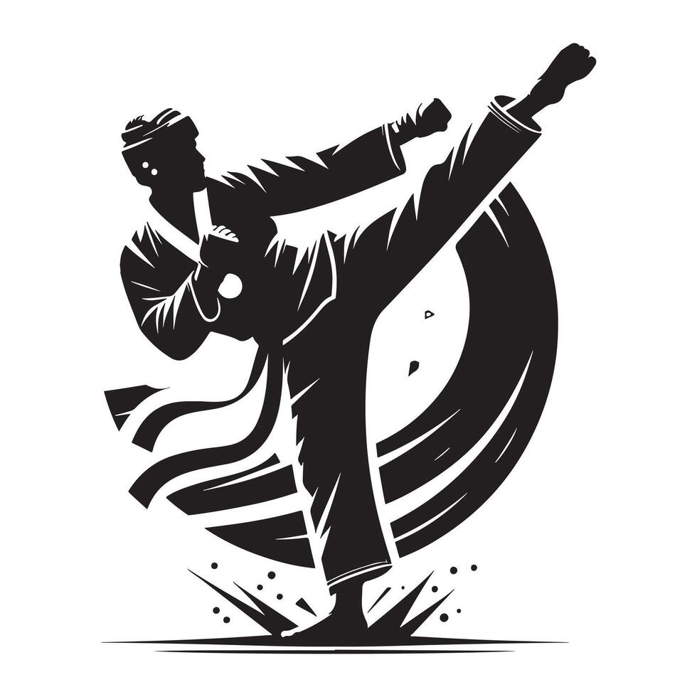 Taekwondo Athlete Action Silhouette on White Background vector