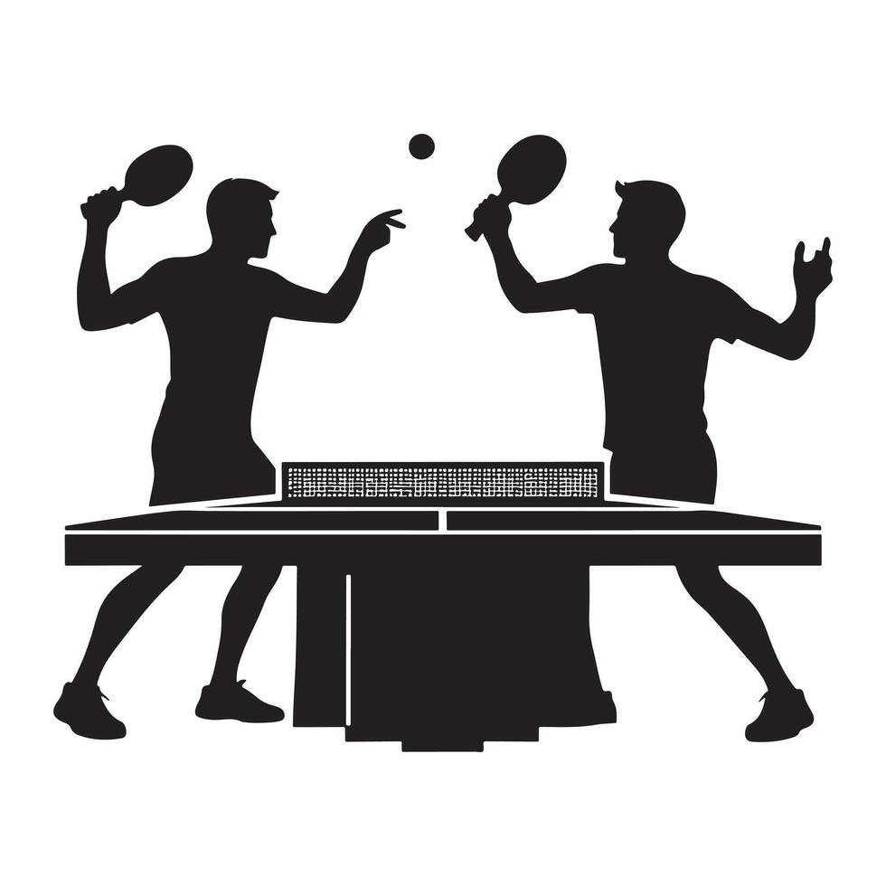 Black Silhouette of Table Tennis Player on White Background vector