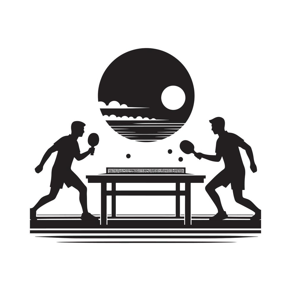 Table Tennis Athlete Silhouette on White Background vector
