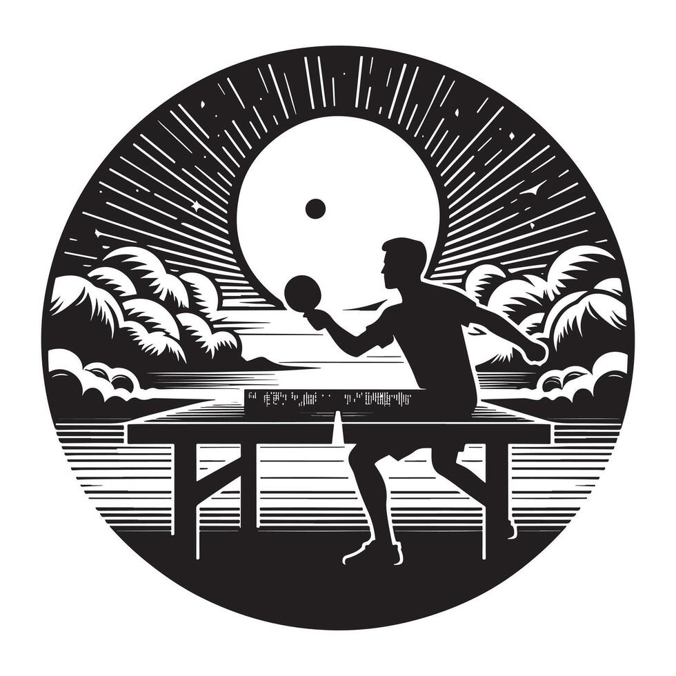 Table Tennis Player Silhouette on White Background vector