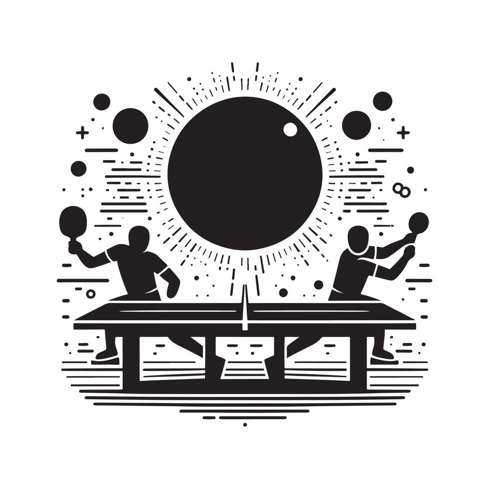 Table Tennis Match Silhouette on White Background vector