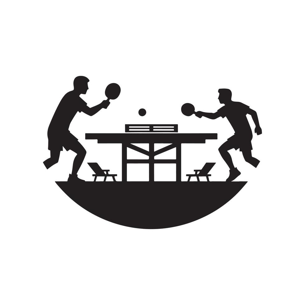 Table Tennis Action Silhouette on White Background vector