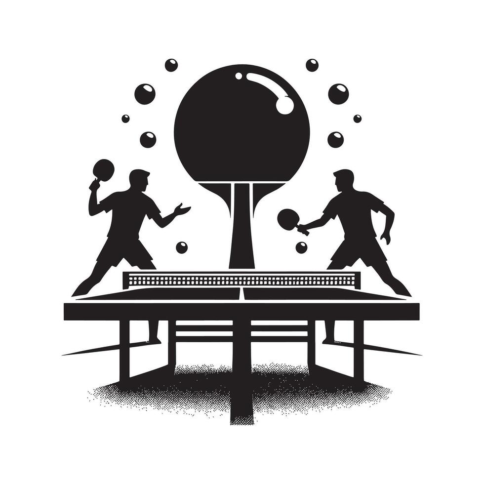 Table Tennis Player in Action Silhouette on White Background vector