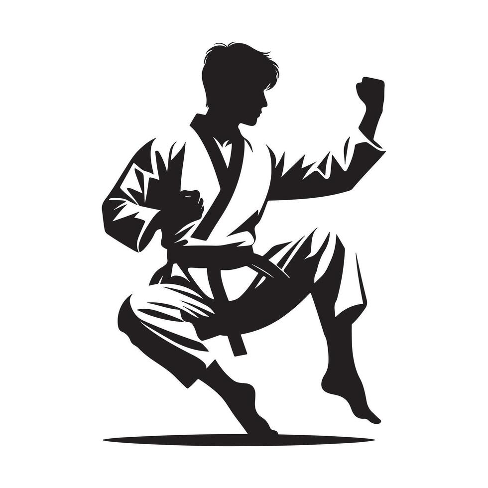 Taekwondo Kick Silhouette on White Background vector