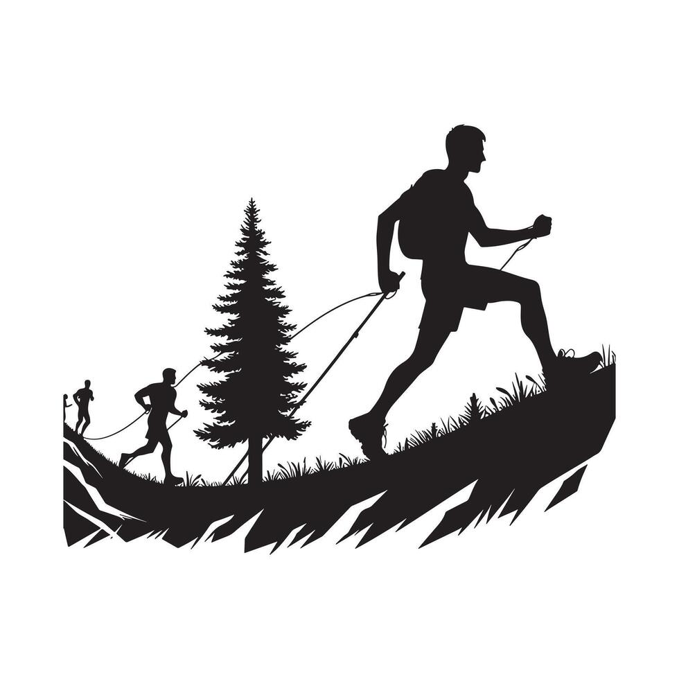 Trail Running Athlete Silhouette on White Background vector