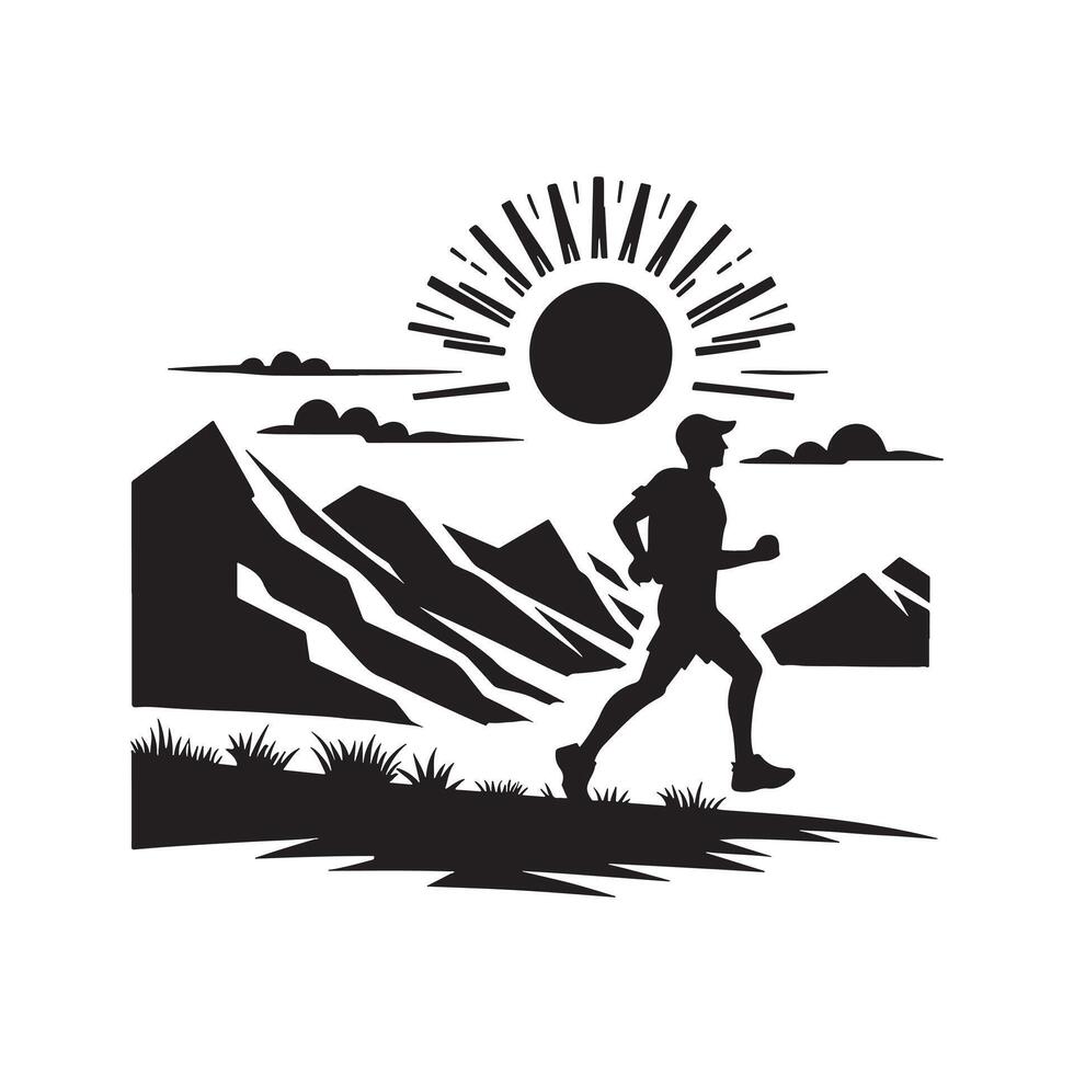 Trail Running Athlete in Motion Silhouette on White Background vector