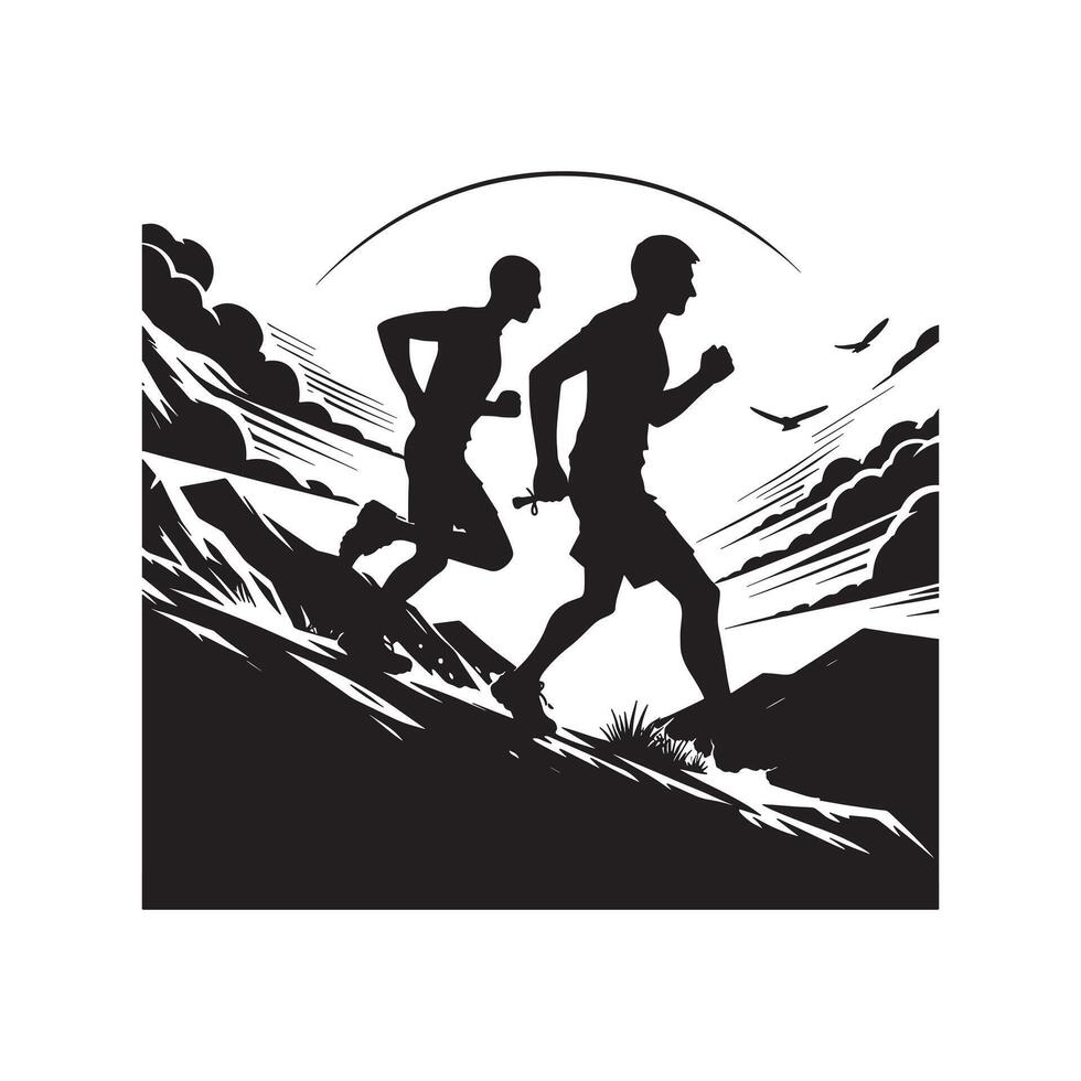 Black Silhouette of Trail Runner on White Background vector