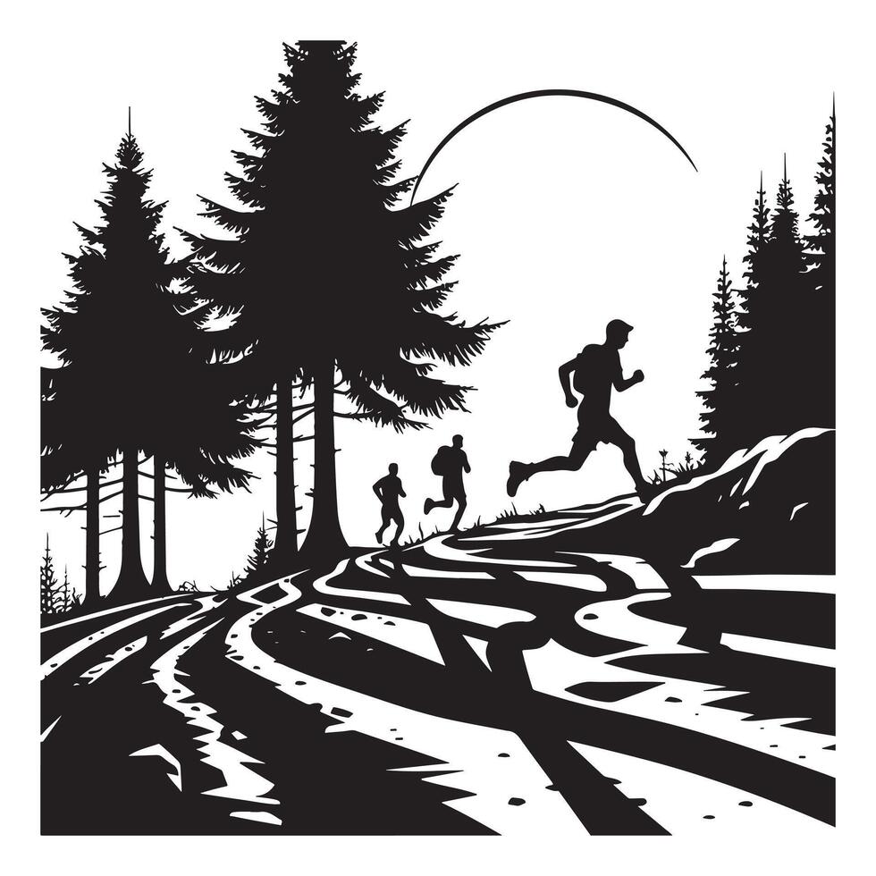 Black Silhouette of Trail Running Athlete on White Background vector