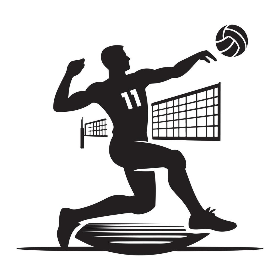 Volleyball Game Silhouette of Player in Action on White Background vector