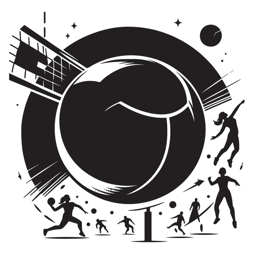 Black Silhouette of Volleyball Player in Action on White Background vector