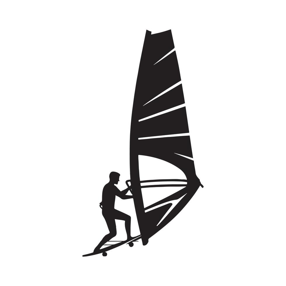 Action Windsurfing Silhouette on White Background vector