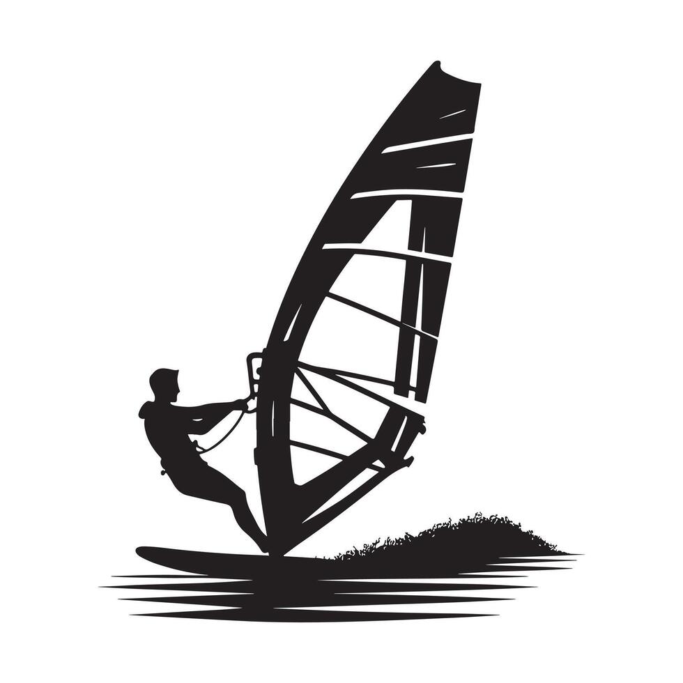 Wind Surfer in Action Silhouette on White Background vector