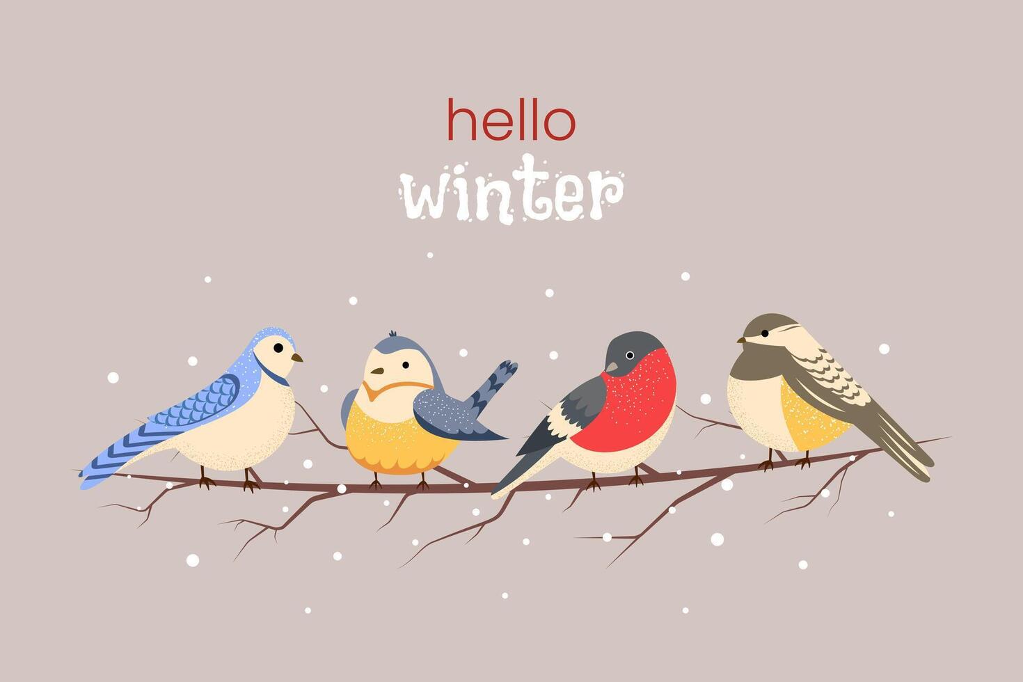 Hello winter. Winter birds on a branch. illustration vector