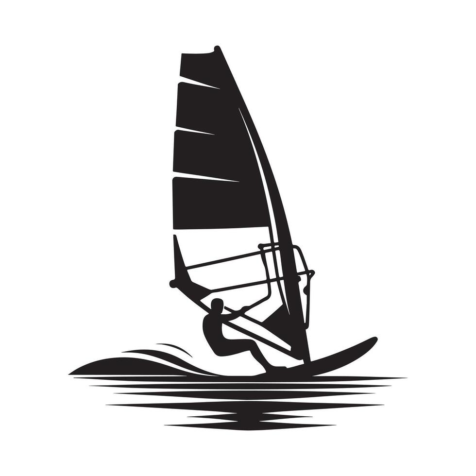 Black Silhouette of Windsurfing on White Background vector