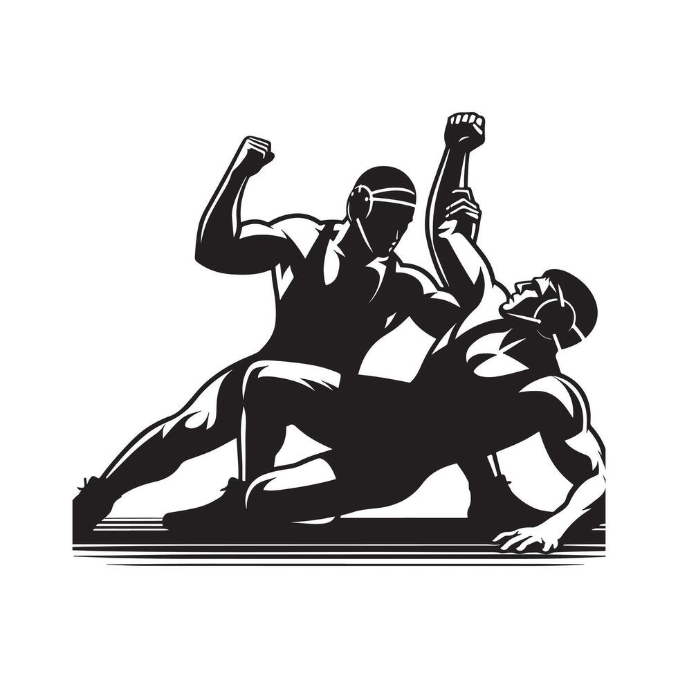 Wrestling Grapple Silhouette on White Background vector