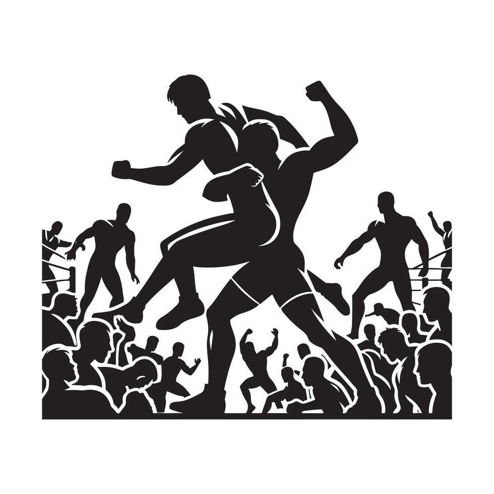 Wrestling Fight Silhouette on White Background vector
