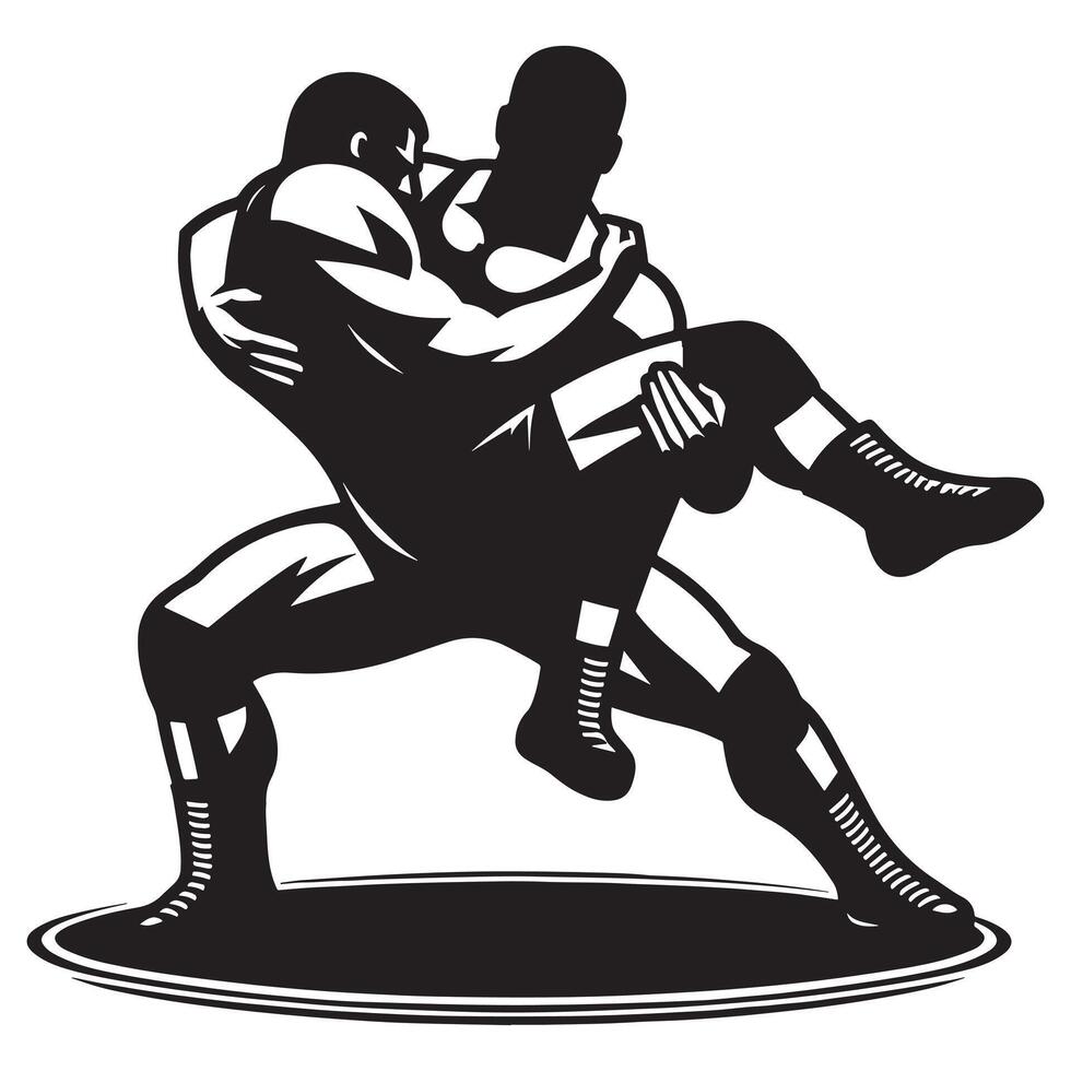 Silhouette of Wrestler in Action on White Background vector