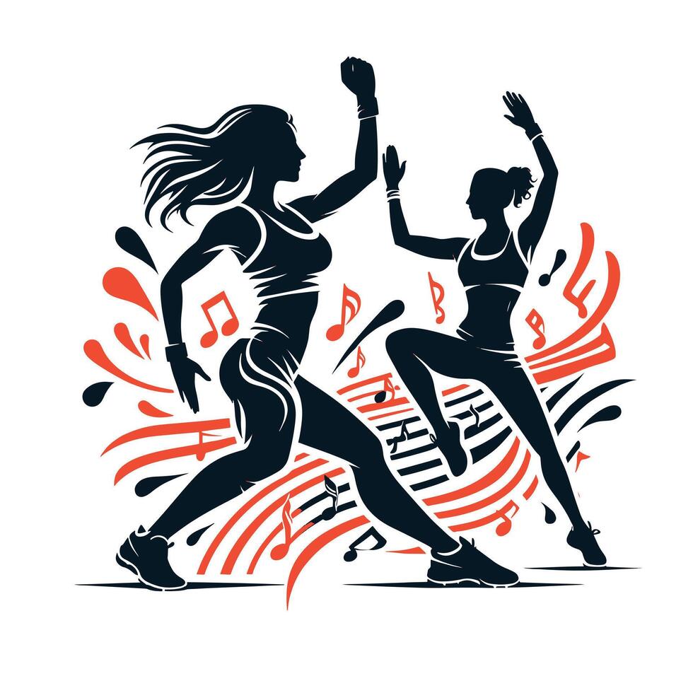 Zumba Dance Routine Silhouette on White Background vector