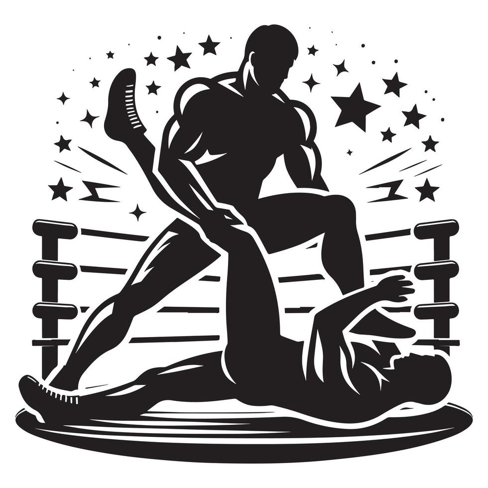 Wrestling Action Silhouette on White Background vector