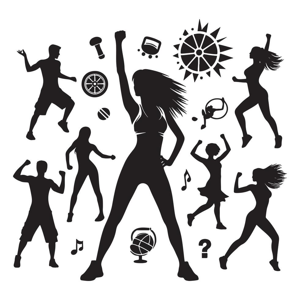 Silhouette of Zumba Dance Moves on White Background vector