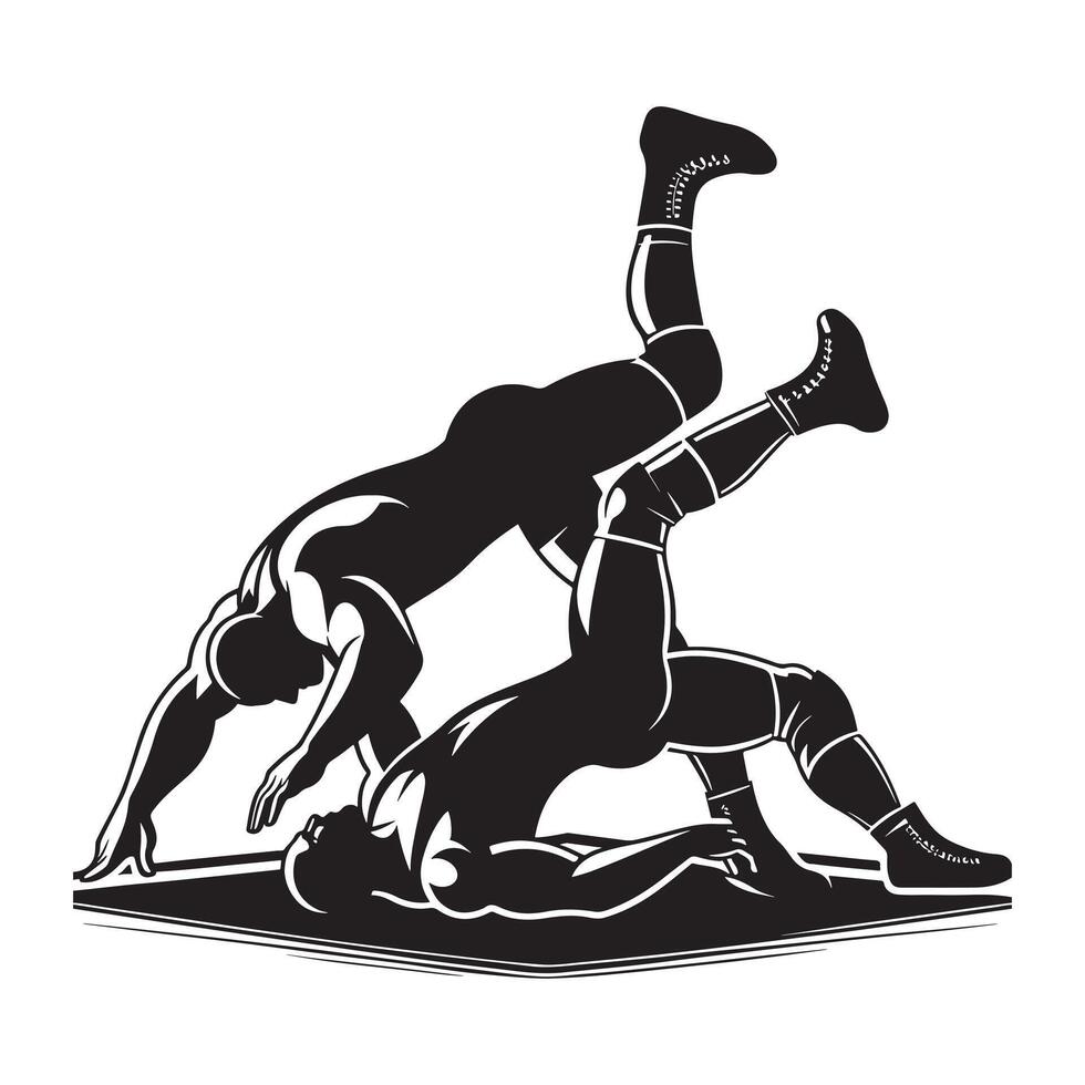 Black Silhouette of Wrestler on White Background vector