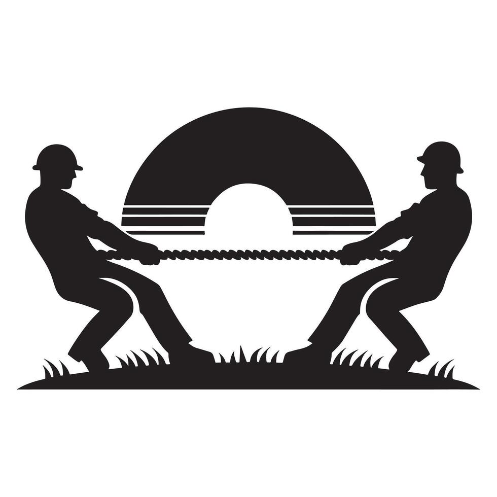 Tug of War Rope Illustration Silhouette on White Background vector