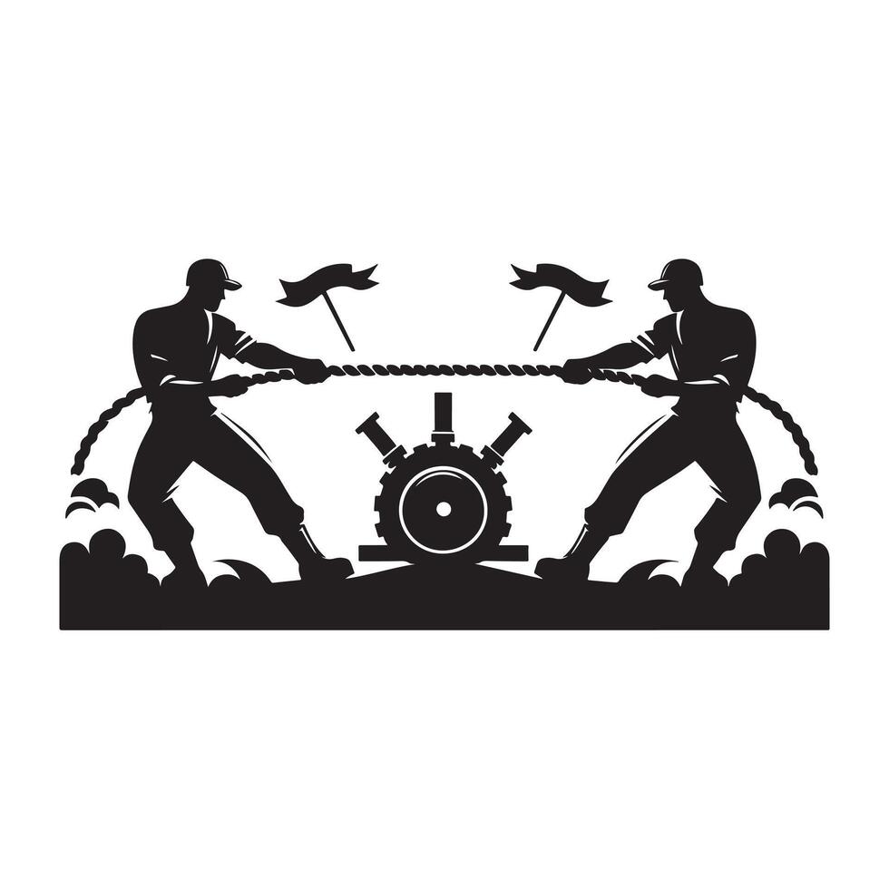 Tug of War Silhouette of Athlete with Rope on White Background vector