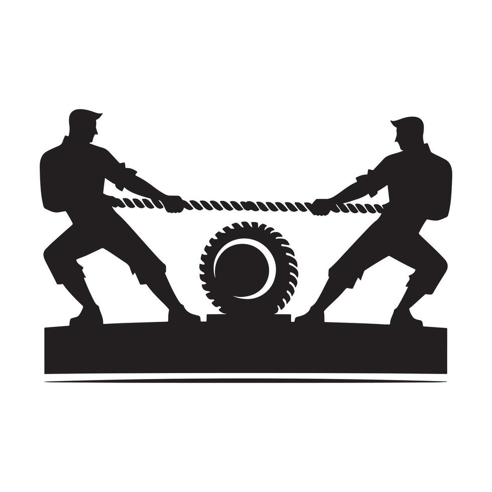Black Silhouette of Tug of War on White Background vector