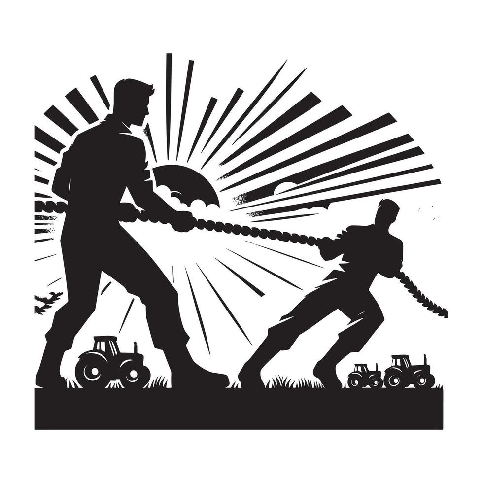 Tug of War Rope Battle Silhouette on White Background vector