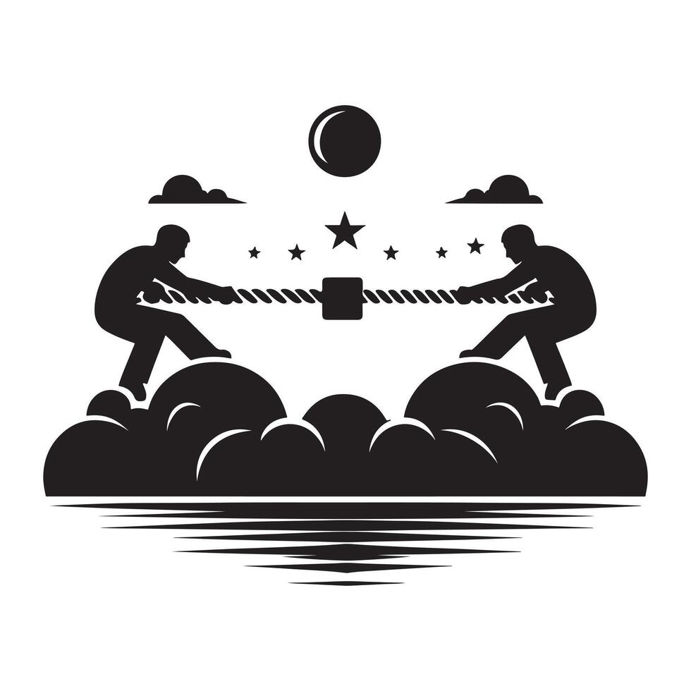 Tug of War Action Silhouette on White Background vector