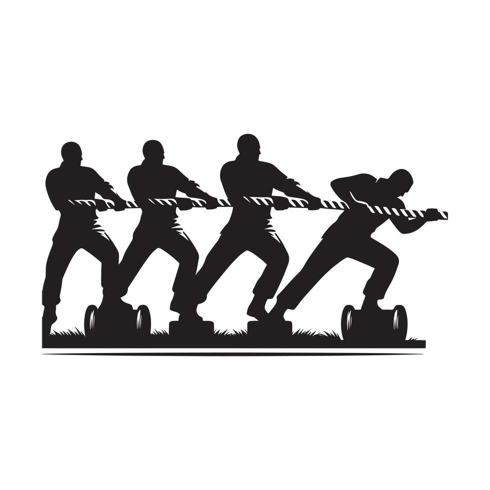 Silhouette of Tug of War Rope on White Background vector