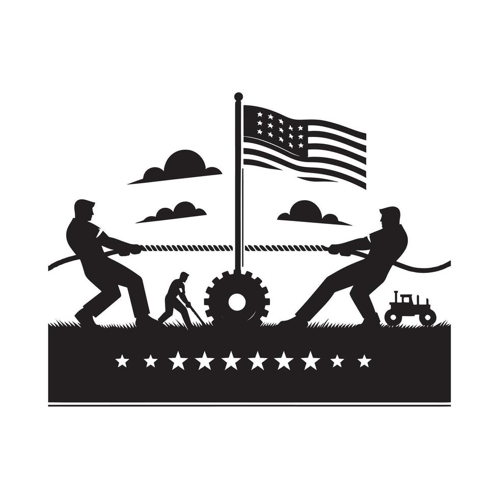 Tug of War Rope Silhouette on White Background vector