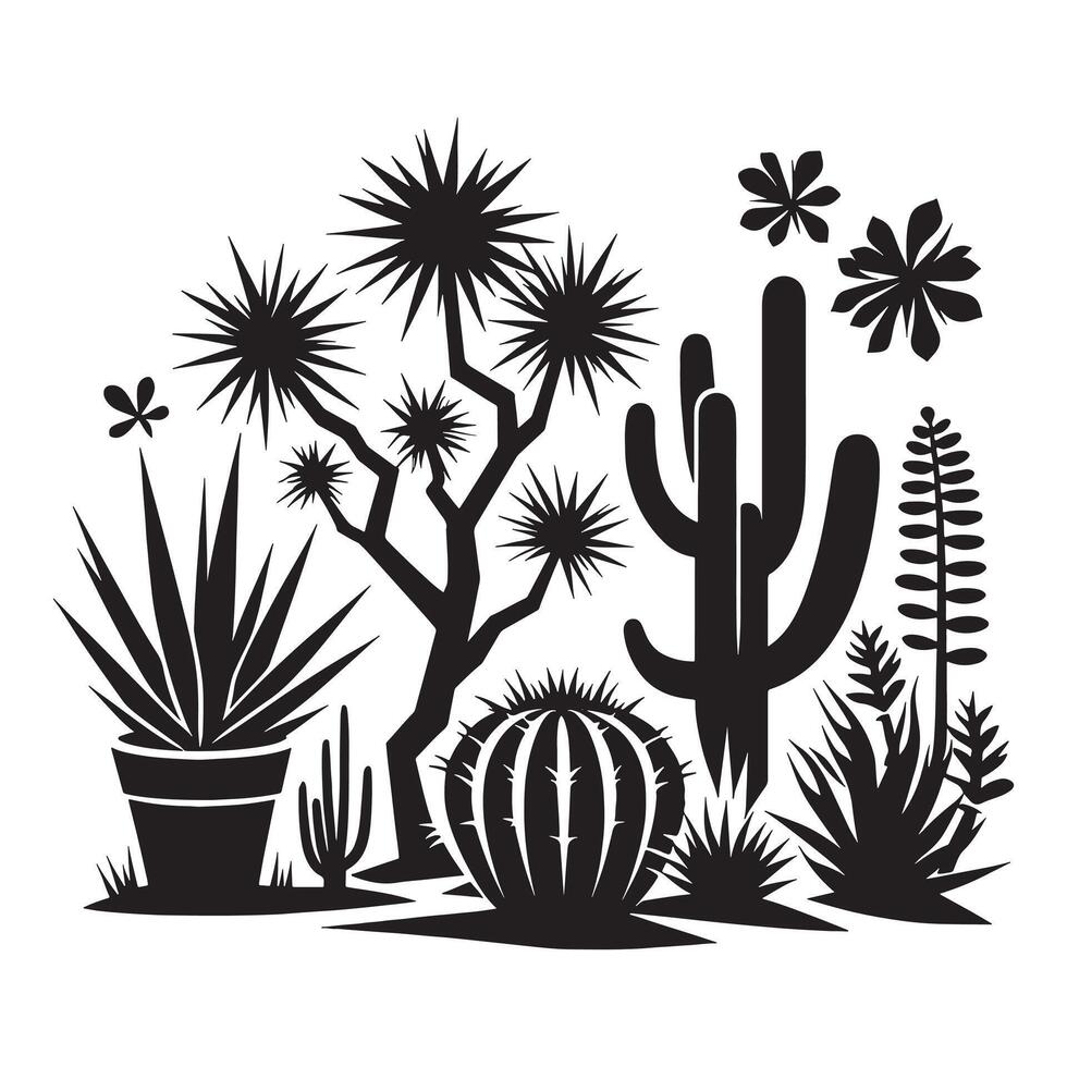Silhouette of Desert Plant on White Background vector