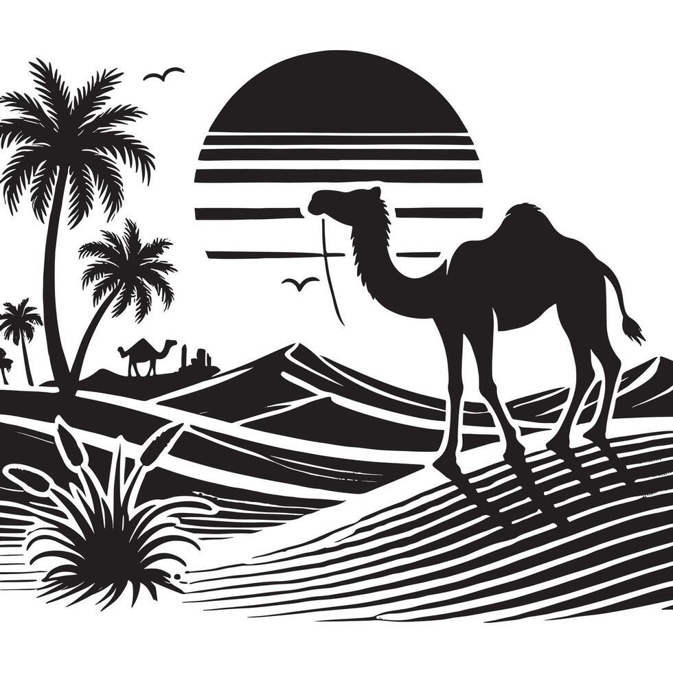Black Silhouette of Desert Flora on White Background vector