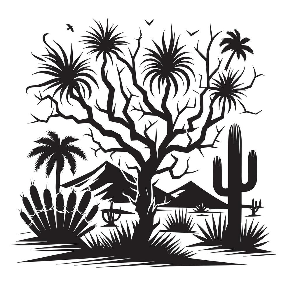 Desert Plant Cactus Silhouette on White Background vector