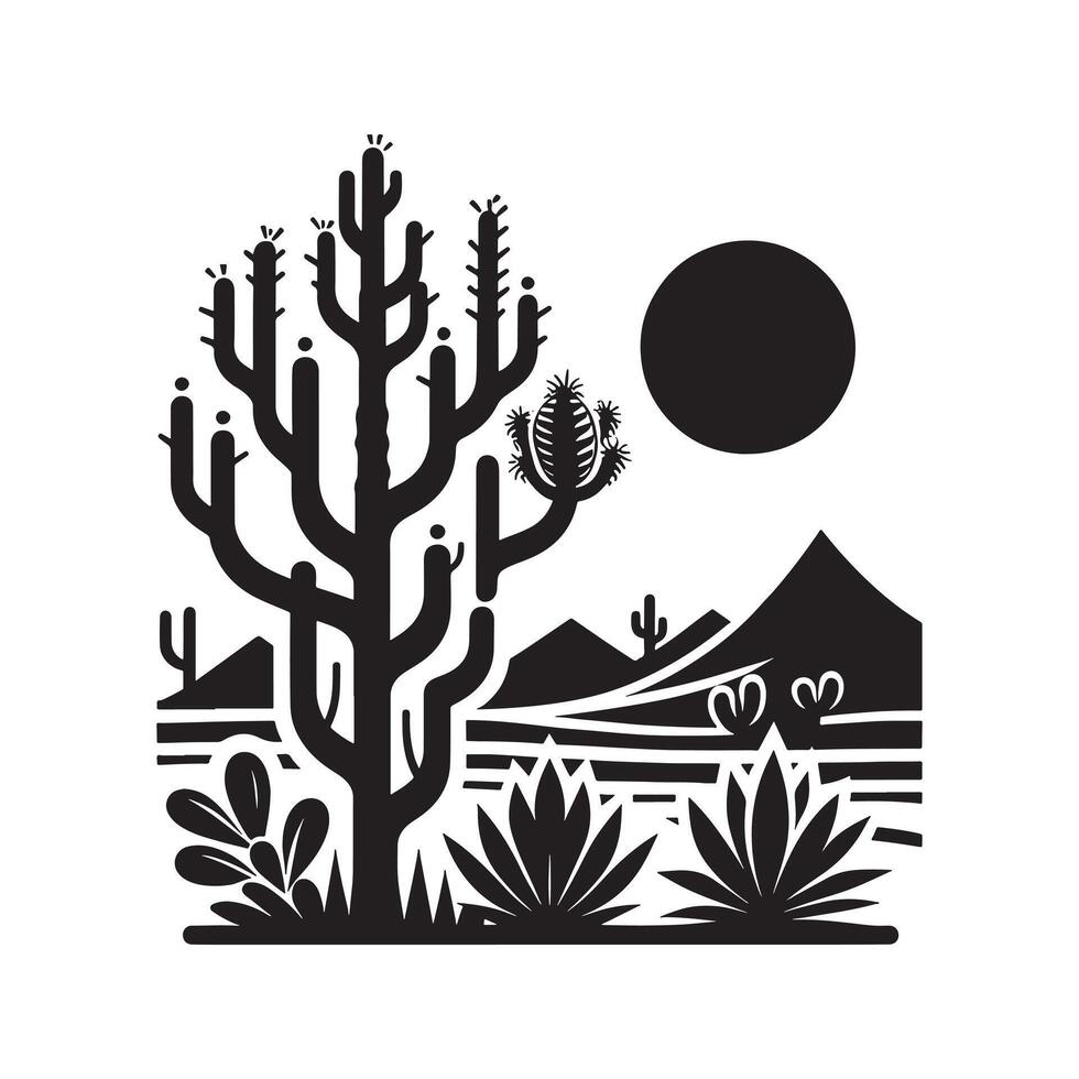 Black Desert Plant Silhouette on White Background vector