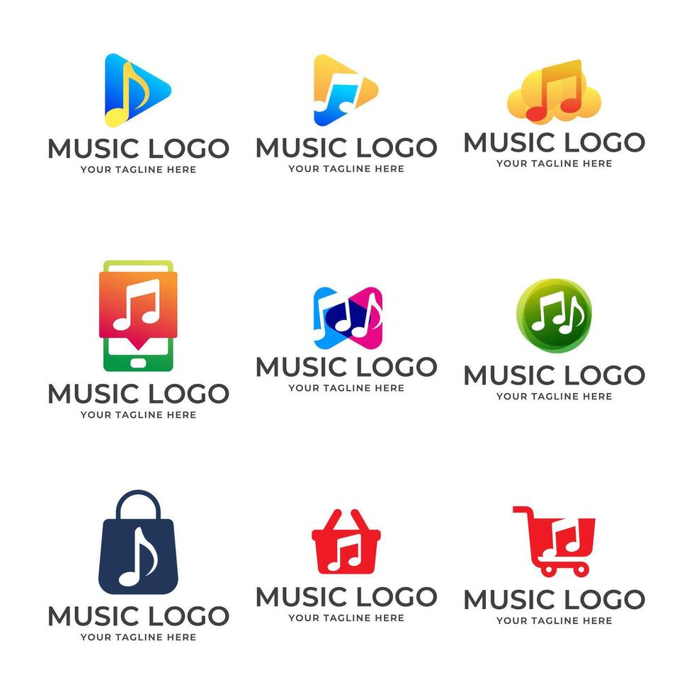 Music logo design set with music notes, music notes, music notes, music notes, music notes vector