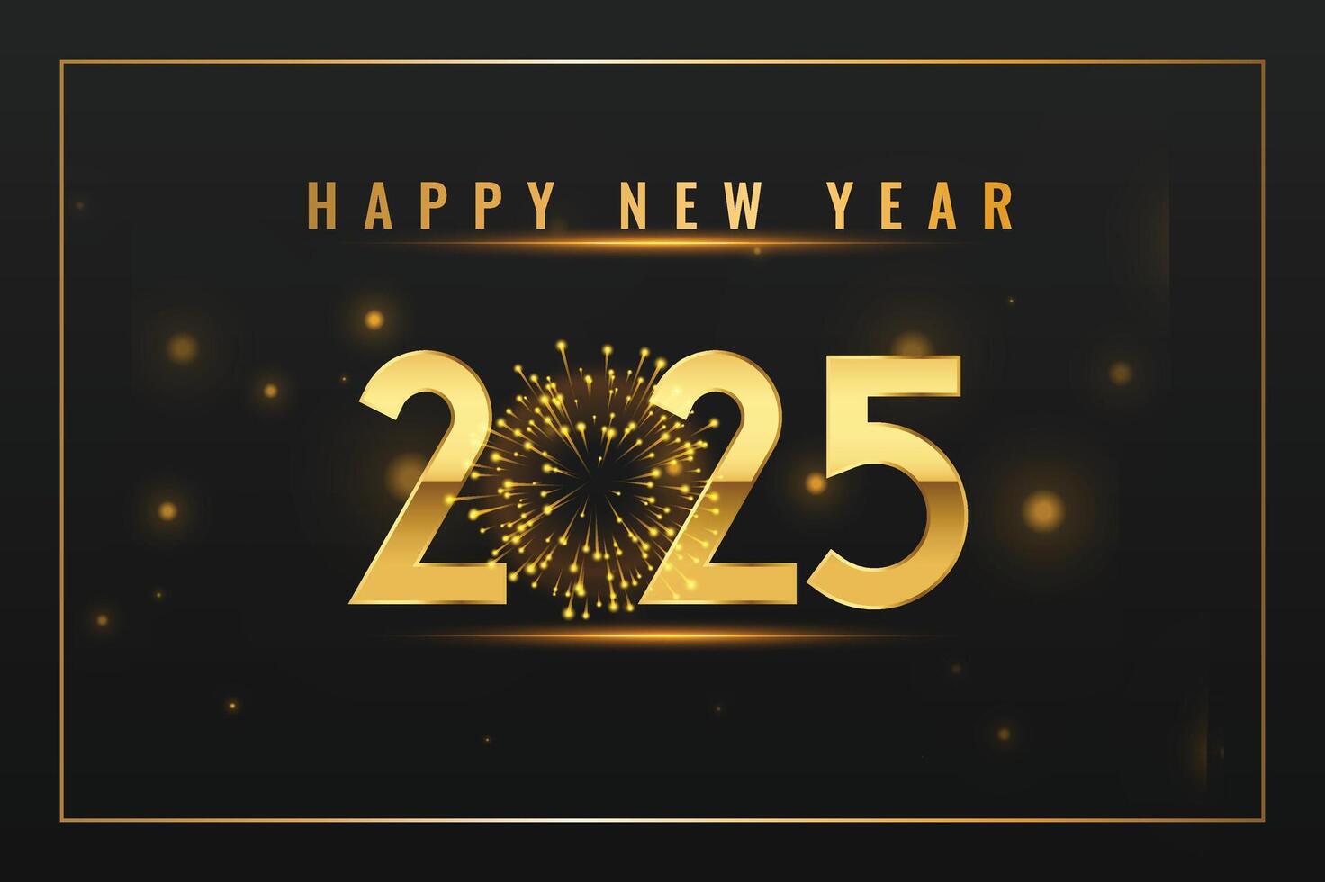 2025 golden ear dark backon New Yground with fireworks. vector