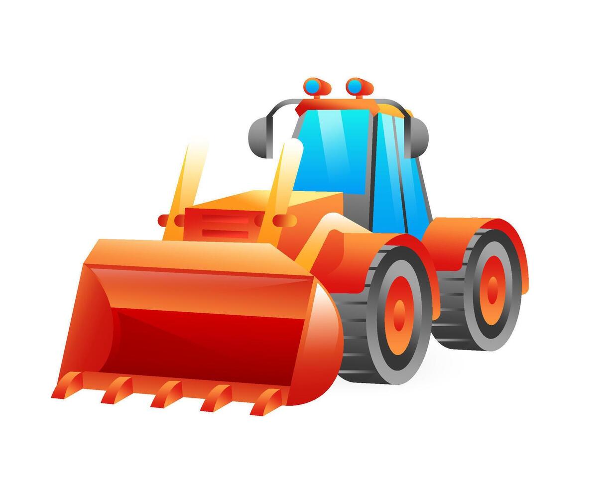 Realistic construction bulldozer illustration in 3D style. vector