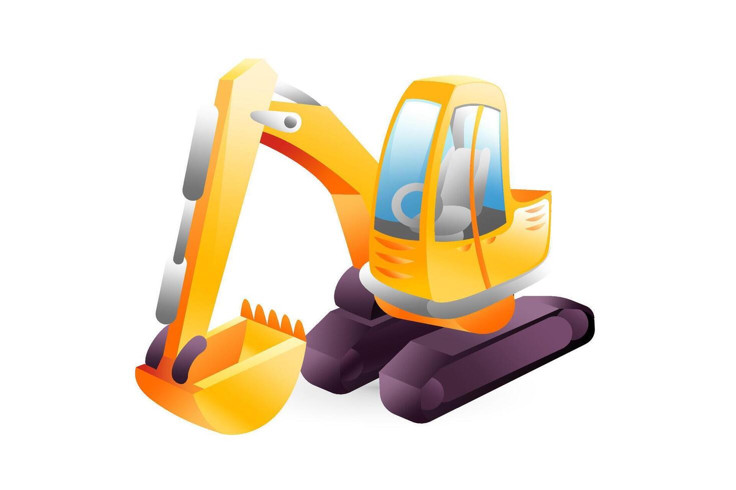 Realistic construction excavator illustration in 3D style. vector