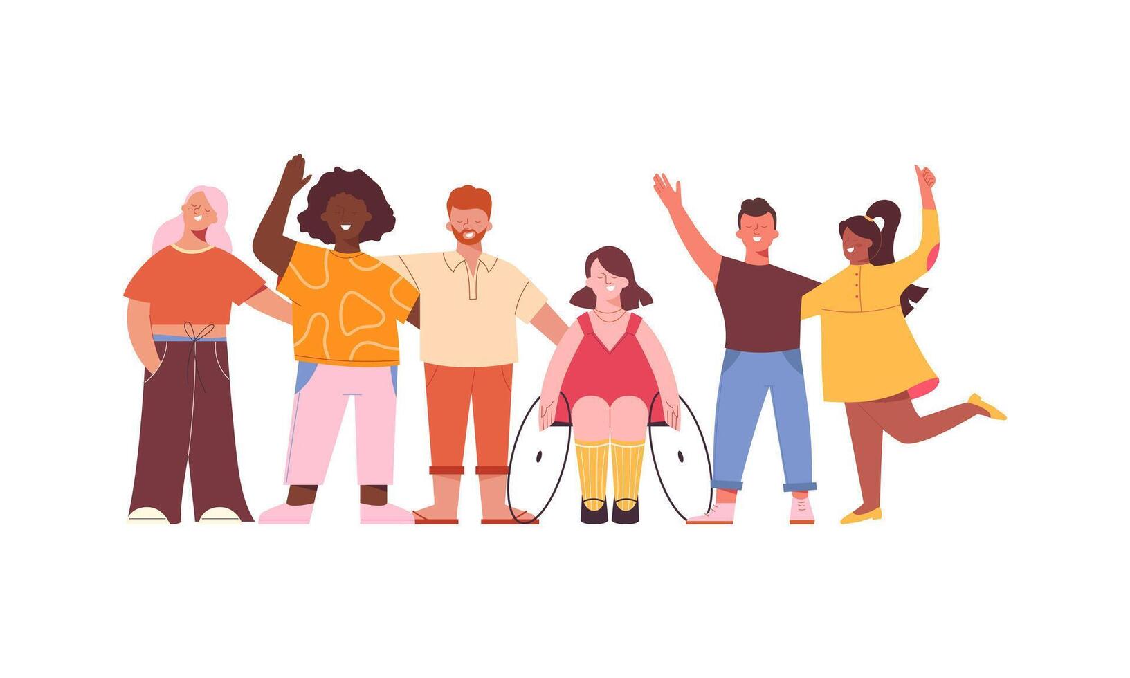 Diversity and Inclusion. Different people at full height. Social inclusion vector