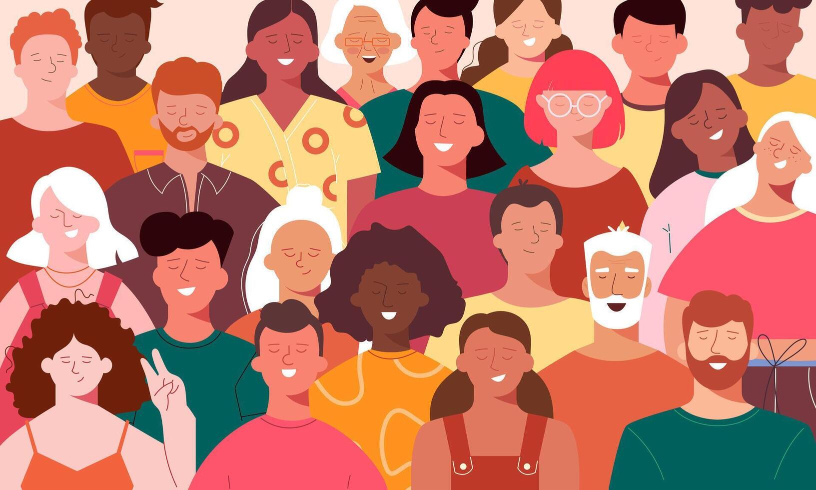 crowd of diverse people of different colours, heights, ages vector
