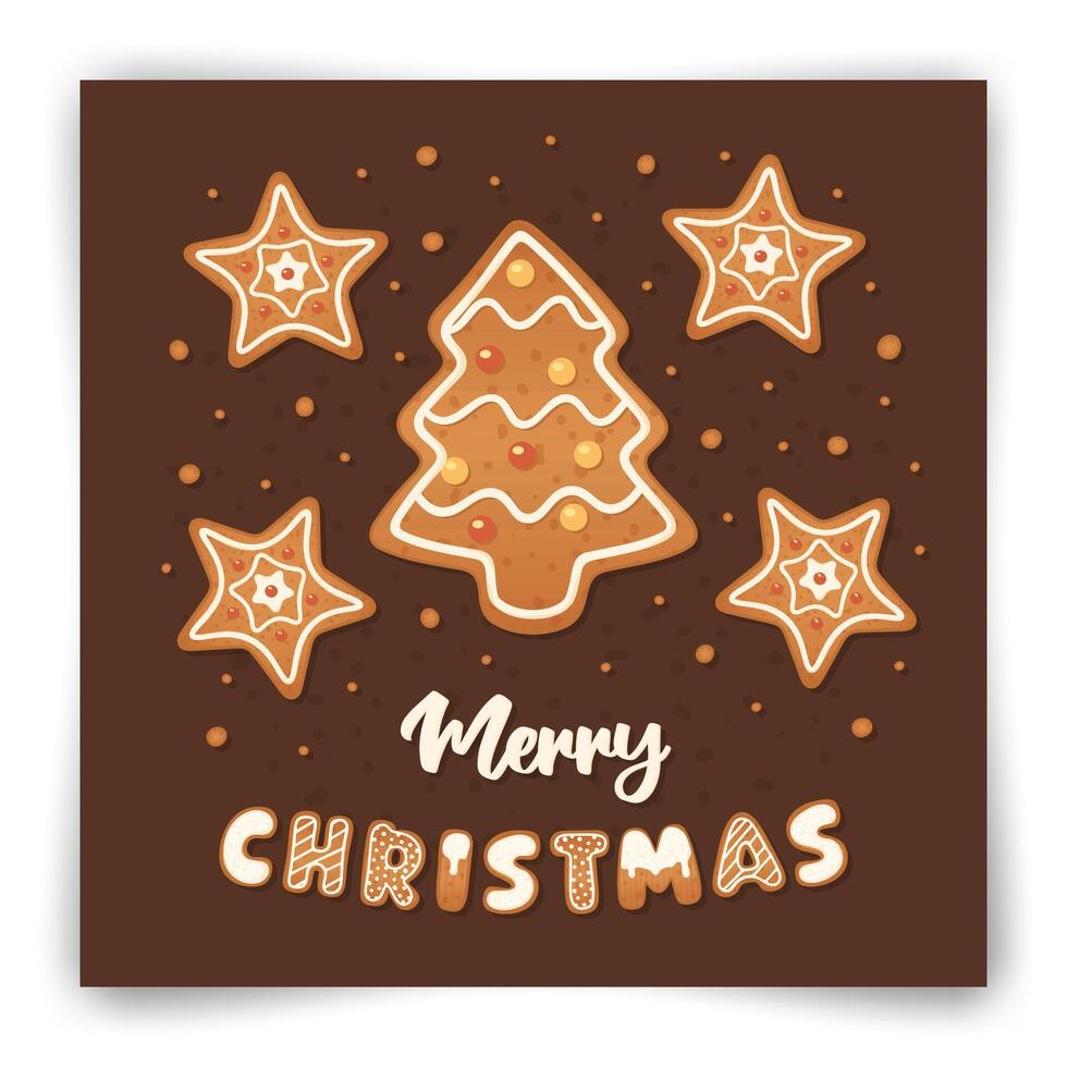 Merry Christmas Gingerbread Cookies Postcard. vector