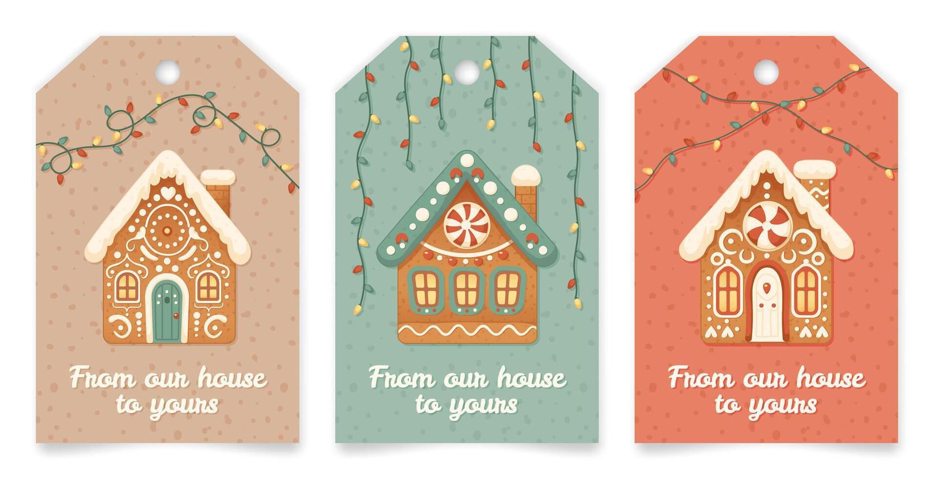 Christmas Gingerbread Houses Gift Tags Collection. vector
